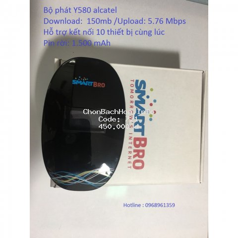 BỘ PHÁT 3G/4G ALCATEL Y580 TỐC ĐỘ DOWNLOAD 150MB, UPLOAD 5.76 MB, PIN 1500MAH