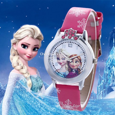 Fashion Children Cartoon Character Watch Crystal Accessories Snowflake PU Leather wristwatch