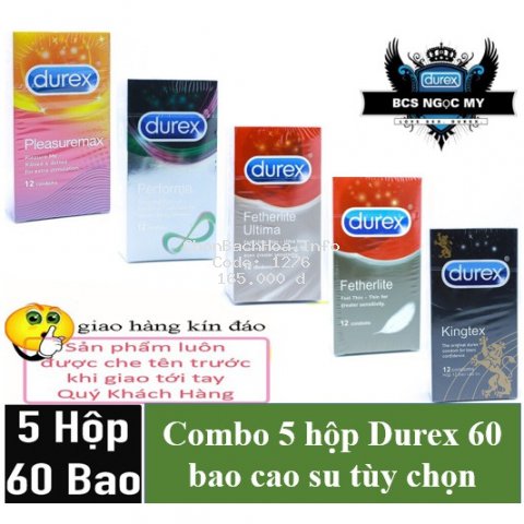[Free Ship] Combo 5 hộp Bao Cao Su Durex tùy chọn 60bcs tặng 5 gel bôi trơn Vip