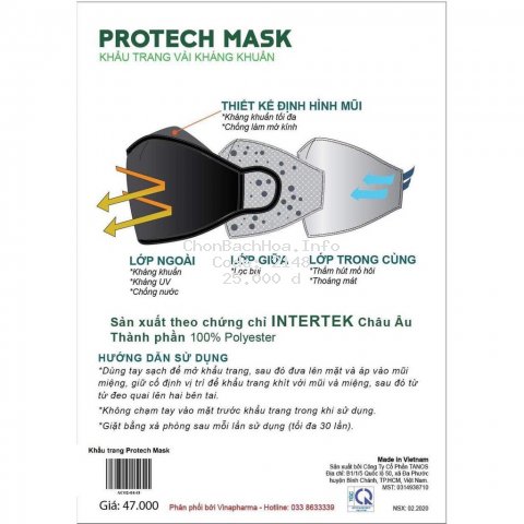Khẩu trang vải Protech Mask 3 lớp kháng khuẩn theo tiêu chuẩn Châu Âu - Giặt được 30 lần