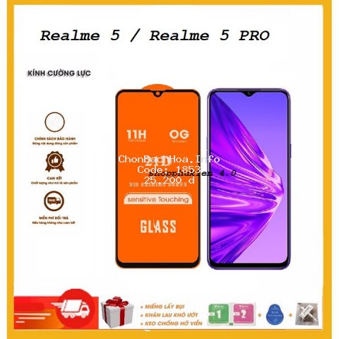 Kính Cường lực Realme 5 / Realme 5 Pro Full màn hình 21D SIÊU BỀN