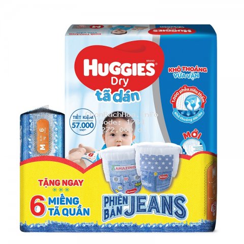 [Tặng 6 miếng tã quần Jeans phong cách] Tã dán Huggies Dry Super Jumbo M76