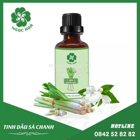 Tinh Dầu Sả Chanh Ngọc Hóa - Lemongrass Essential Oil - Xua đuổi côn trùng, giảm stress - Dung tích 50ml