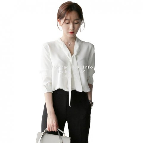 Áo kiểu tay dài phối màu trơn thiết kế phong cách Hàn Quốc đơn giản cho nữ