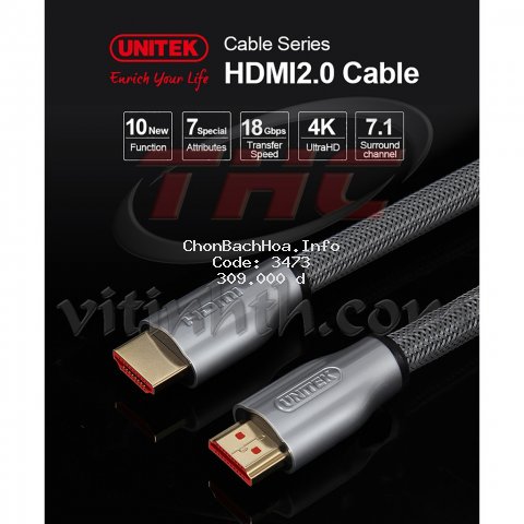Cáp HDMI UNITEK V2. 0 Y - C140RGY 5m  -VITINHTH