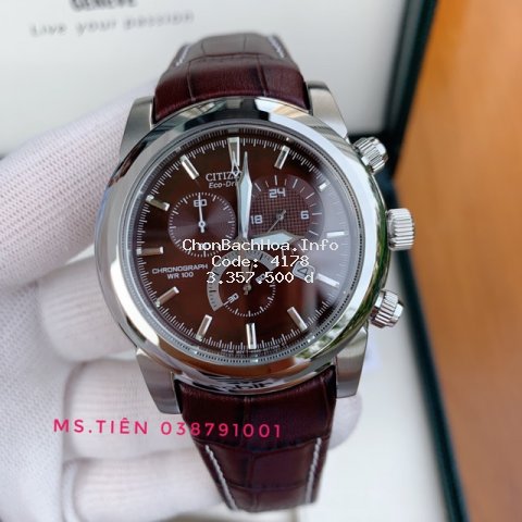 Đồng hồ nam dây da Citizen AT0550-11X Eco-drive 6 kim Chronograph chính hãng