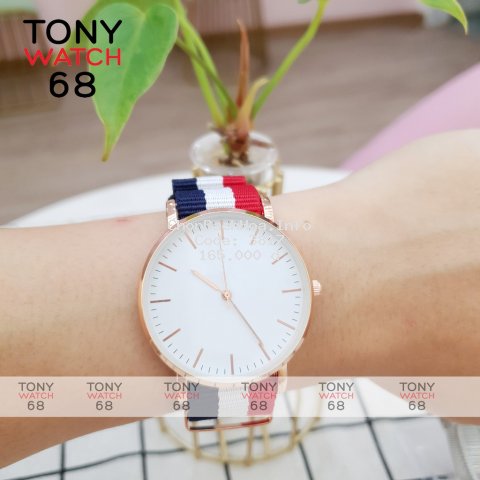 Đồng hồ nam SK viền vàng dây nato vải siêu mỏng năng động chính hãng Tony Watch 68 chống nước 3ATM
