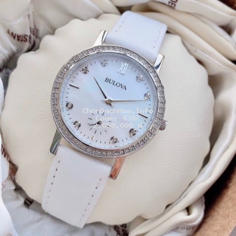 Đồng hồ nữ Bulova 96L245 kim rốn dây da trắng chính hãng