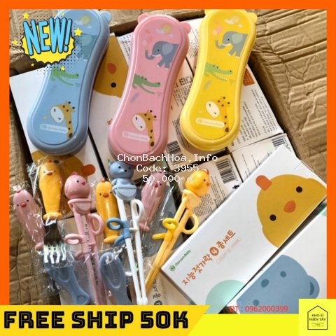 FREE SHIP 50K - Bộ muỗng đũa tập ăn cho bé siêu dễ thương hot hit siêu rẻ màu hồng màu vàng màu xanh