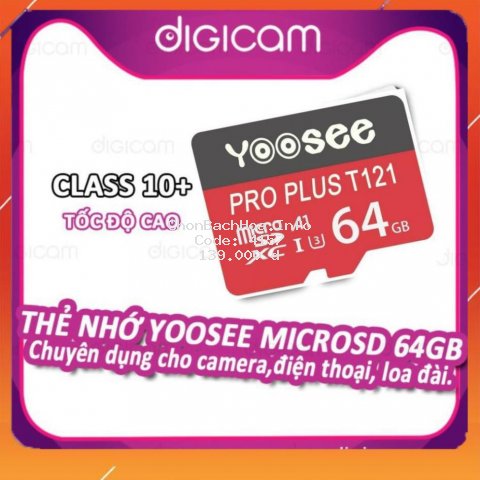 [FreeShip - Giá Hủy Diệt] Thẻ nhớ Yoosee MicroSD 64GB Class 10+ tốc độ cao chuyên dụng cho camera, điện thoại