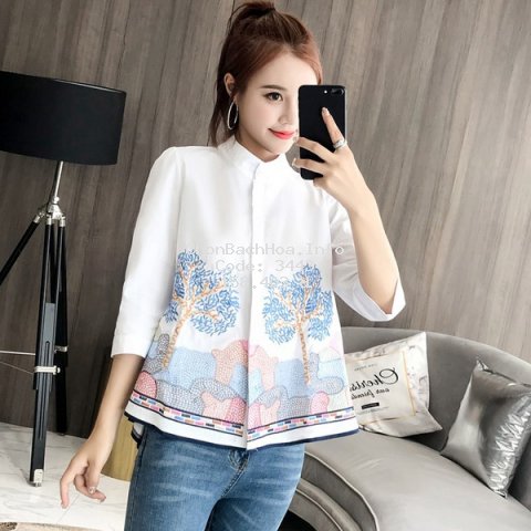 Women Embroidery Blouses Summer 3/4 Sleeve White Plus Size Doll Shirts