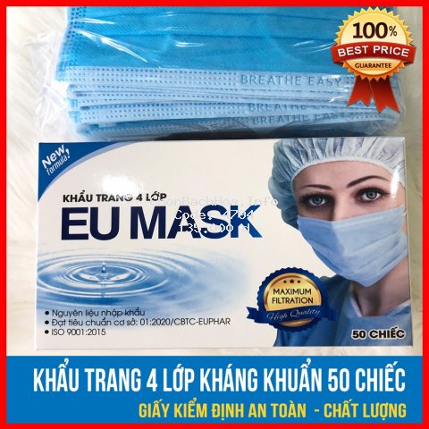 (50 chiếc) Khẩu trang y tế 4 EUMAKS lớp phòng chống khói bụi , vi khuẩn xâm nhập