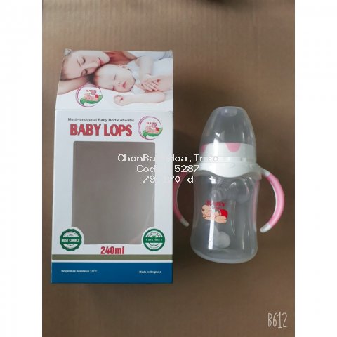 Bình Sữa Cổ Rộng Baby Lops Tay Cầm 240ml Siêu rẻ (BHAV)
