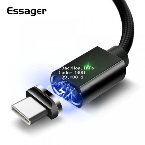 Dây cáp sạc và truyền dữ liệu Essager cổng USB loại C với thiết kế nam châm từ tính tiện dụng