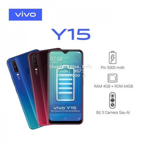 Điện thoại Vivo Y15 4Gb + 64Gb - Hàng Chính Hãng