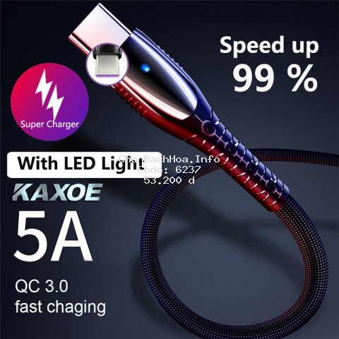 Dây cáp sạc nhanh Type C / Micro USB / Lightning dài 1.2 mét tích hợp đèn LED tiện dụng