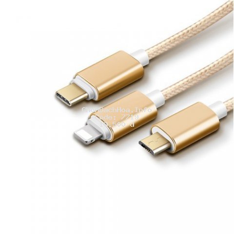Cáp sạc USB chia 3 đầu cắm Micro USB Type-C Lightning tiện dụng - Bảo hành 3 tháng