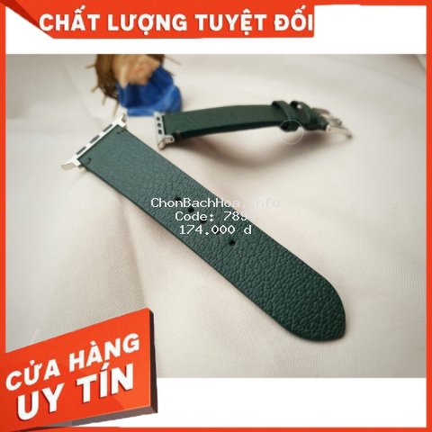 Dây Đồng Hồ Handmade da bò vân alan màu xanh rêu; Tặng kèm khóa kim, Tool tháo lắp, Chốt gắn Spring bar