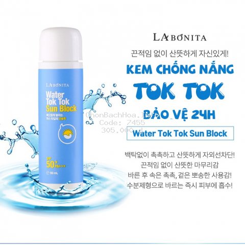 Kem Chống Nắng Labonita Water TokTok Sun Block SPF50+ Hương Tthơm Dịu Nhẹ đặc trưng