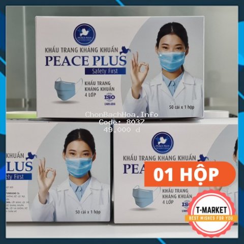 Hộp khẩu trang y tế 4 lớp kháng khuẩn Peace Plus (50 cái / 1 hộp)