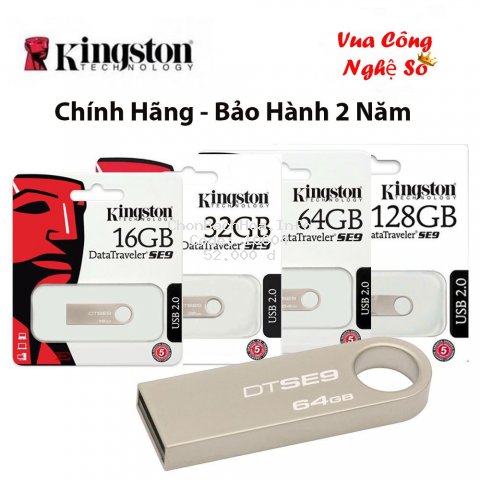 [Chính Hãng] USB Kingston 64Gb/32Gb/16Gb/8Gb/4Gb/2Gb SE9 - Vỏ Kim Loại - USB 2.0, chống nước, Bảo hành 2 Năm