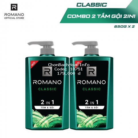 Combo 2 Tắm gội 2 trong 1 Romano 650g/chai