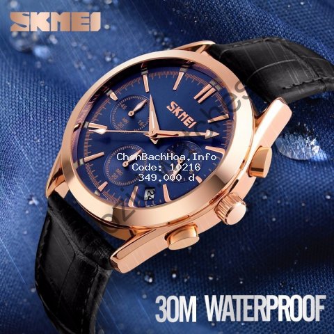 Đồng hồ nam chính hãng SKMEI SM39 dây da chống nước Vàng Xanh -Sport.watch
