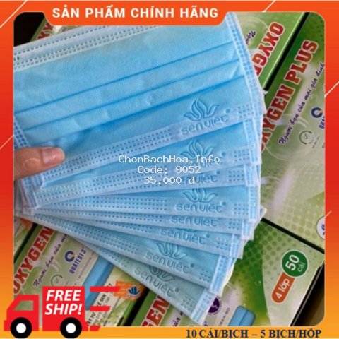 Khẩu trang y tế 4 lớp kháng khuẩn hộp 50 cái chất lượng tốt Sen Việt