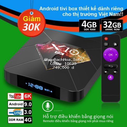 TV BOX RAM 4G, Bộ nhớ 32G, xem phim 6K, chơi game, hỗ trợ tính năng tìm kiếm bằng giọng nói bảo hành 12 tháng X10 PLUS