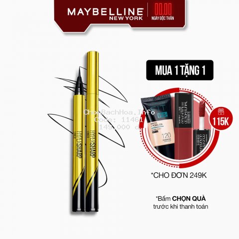 Bút kẻ mắt nước siêu sắc mảnh không lem không trôi Maybelline New York HyperSharp Liner Đen 0.5g