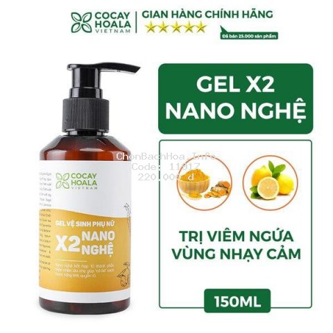 Dung dịch vệ sinh phụ nữ Trị Viêm Ngứa Gel X2 Nano Nghệ Cỏ Cây Hoa Lá 150 ml