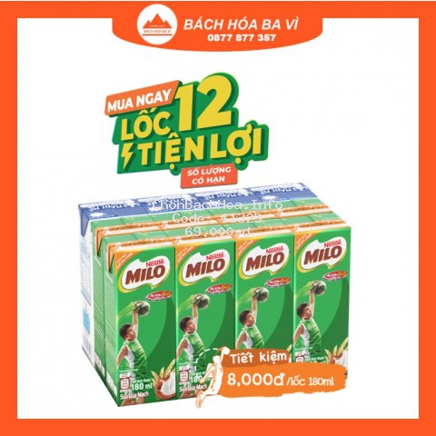 Phiên bản lốc 12 - Sữa Nestlé Milo Lúa Mạch 180ml (8 Milo + 4 Tiệt trùng Neslte)