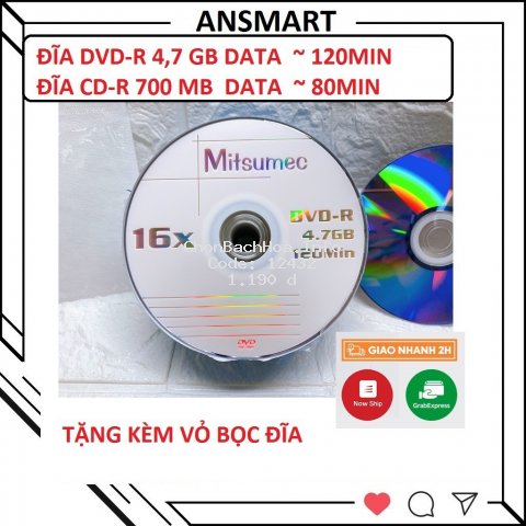 ĐĨA TRẮNG ĐĨA DVD - CD  MAXELL - MITSUMEC - SPARK (TẶNG KÈM VỎ ĐỰNG ĐĨA) [ ANSMART ]
