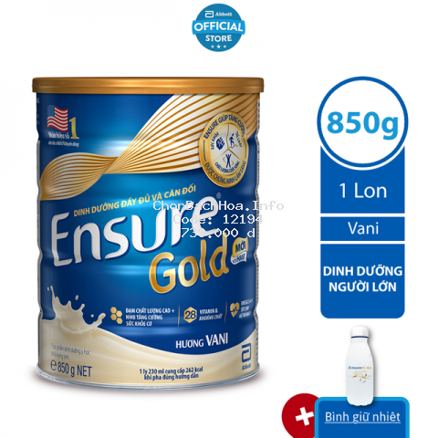 [Tặng bình giữ nhiệt] Sữa bột Ensure Gold Vani (HMB) 850g/lon