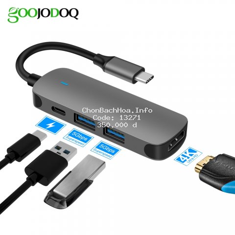 Bộ chuyển đổi GOOJODOQ USB Type C 3.0 sang HDMI có khe đọc thẻ chuyên dụng cho laptop MacBook Air