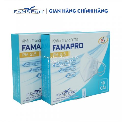 Combo 2 hộp khẩu trang y tế 4 lớp kháng khuẩn Famapro PM2.5 màu trắng (10 cái /hộp )