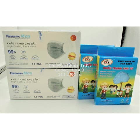 Combo 2 hộp khẩu trang y tế cao cấp kháng khuẩn 4 lớp Famapro max + 2 hộp Famapro 5D baby