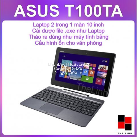 [Mã ELMS01 giảm 7% đơn 500K] Laptop 2 trong 1 ASUS Transformer Book T100TA - HDMI, Win 8.1 đầy đủ