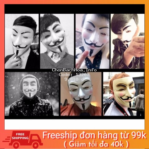 [Mã TOYJAN hoàn 20K xu đơn 50K] Mặt nạ Hacker mặt nạ Anonymous hàng dẹp loại 1 (Trắng)