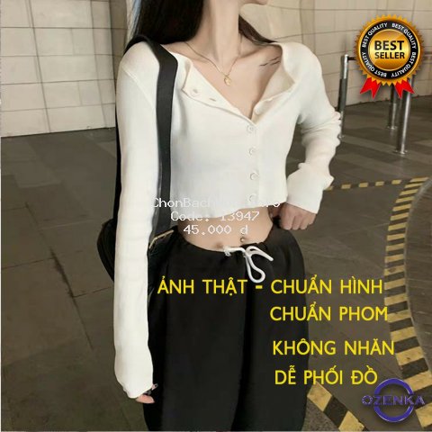 Áo croptop tay dài nữ len tăm đẹp , áo crt chất dày free size 3 màu đen trắng ghi  CRT 251
