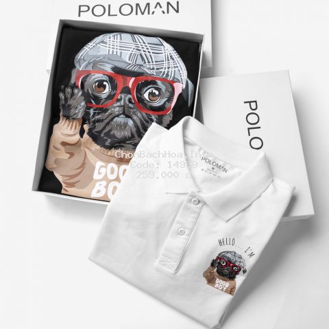 Áo thun Polo nam GOBO hình Pugdog vải cá sấu Cotton xuất xịn  P18-POLOMAN