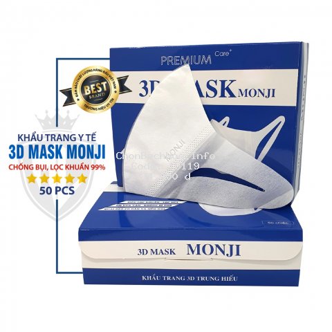 Khẩu trang 3D Mask Monji công nghệ dập Nhật Bản hộp 50 cái - Hàng Chính Hãng công ty Trung Hiếu