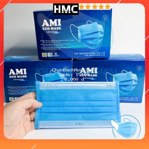Khẩu trang y tế AMI kháng khuẩn 4 lớp 4 màu hàng công ty cao cấp hộp 50 chiếc HMC