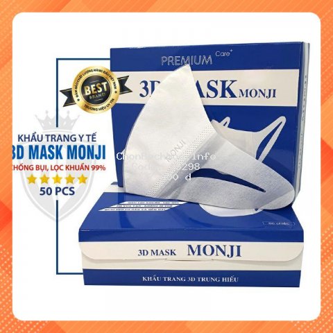 (RẺ NHẤT hộp 50c)Khẩu trang 3D Mask Monji công nghệ dập Nhật Bản hộp 50 cái - Hàng Chính Hãng công ty Trung Hiếu