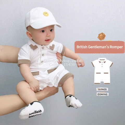 Áo liền quần vải cotton xinh xắn đáng yêu dành cho bé trai từ 0-18 tháng tuổi